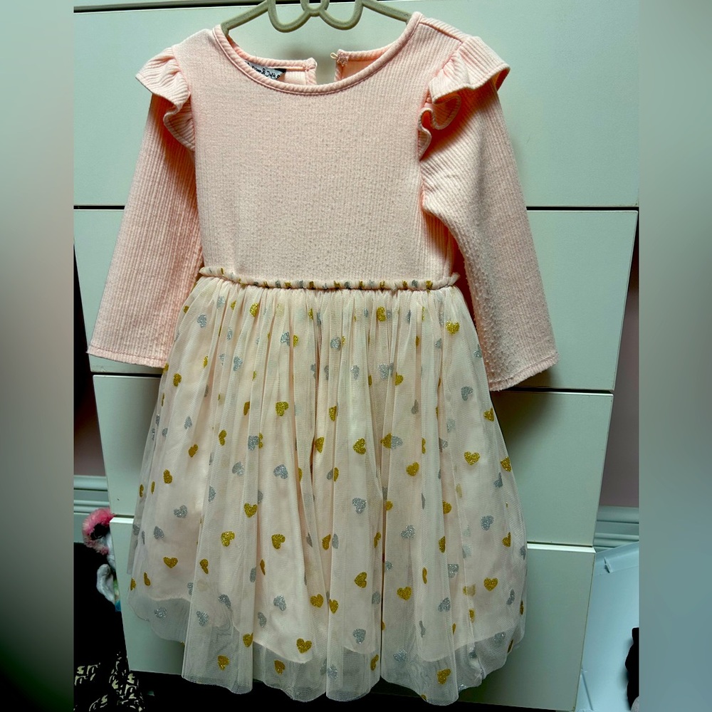 Pippa & Julie Long Sleeved pink heart Tulle Dress